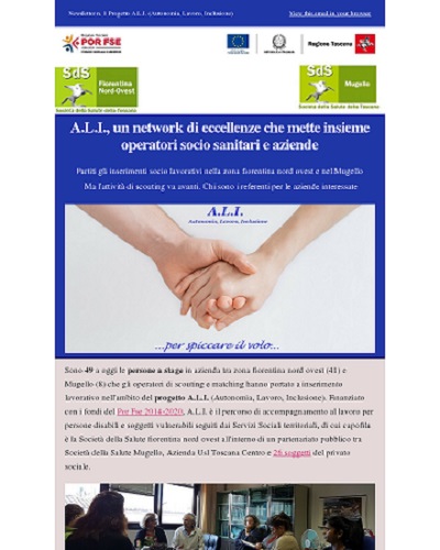 Il primo numero della Newsletter on line dedicata al progetto A.L.I. (Autonomia, Lavoro, Inclusione)